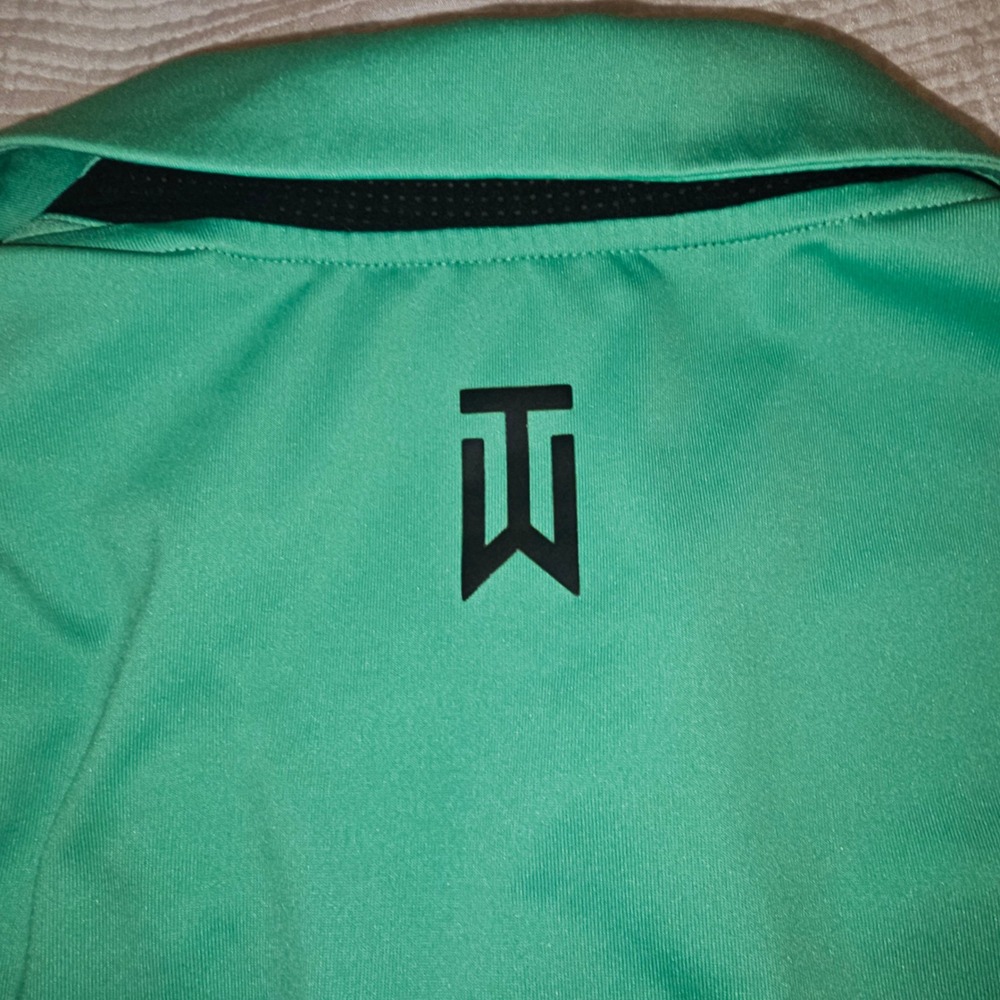 Nike Golf Shirt Mens Large Green Like New Tiger Woods Collection Dri-FIT Stripe - Picture 3 of 5